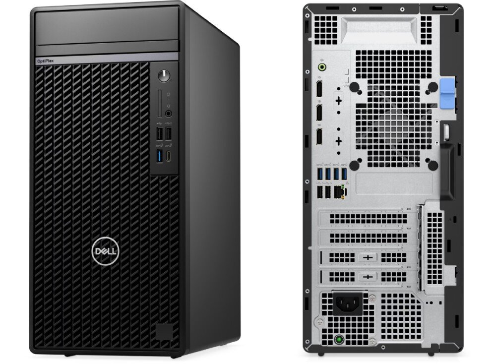 Komputer DELL OptiPlex 7020 MT Plus Widok przodu i tyłu obudowy komputera stacjonarnego, pamięć, dysk, pojemność
