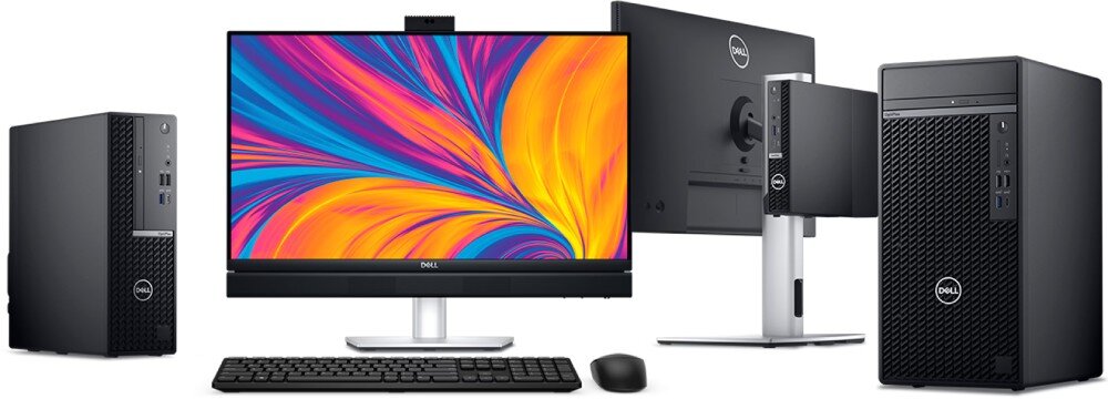 Komputer DELL OptiPlex 7020 MT Plus Mężczyzna w okularach i zestawie słuchawkowym pracuje przy komputerze, zabezpieczenia, moduł TPM, monitorowanie urządzenia