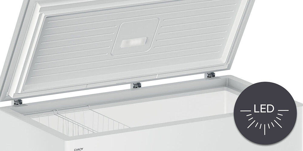 ZAMRAŻARKA CANDY CNCHQ2S420EW wizualizacja lifestyle animacja ikona światło LED pojemność otwarta pusta kosze