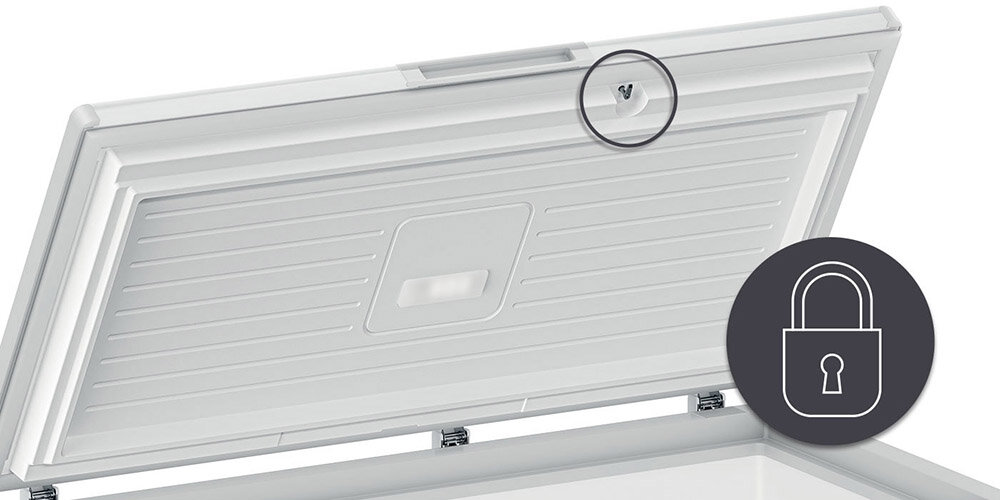 ZAMRAŻARKA CANDY CNCHQ2S420EW lifestyle animacja ikona pokrywa otwarta System blokowania drzwi ochrona bezpieczeństwo dzieci