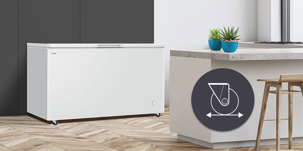 ZAMRAŻARKA CANDY CNCHQ2S420EW lifestyle animacja ikona lampa dekoracje regał półki łatwe przesuwanie przemieszczanie kółka