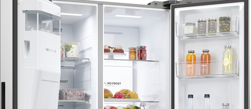 LODÓWKA HAIER HSW79F18CIMM podwójne drzwi elastyczność wygoda regulowane półki pojemne szuflady półki łatwy dostęp