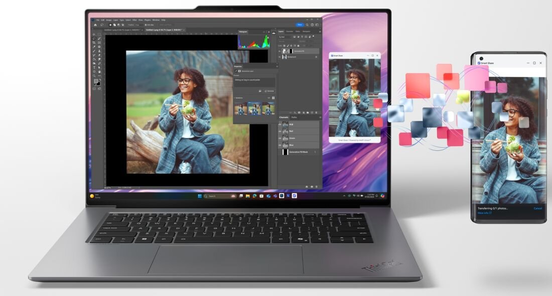 Laptop Lenovo ThinkPad z funkcją Smart Share do przesyłania plików między smartfonem a komputerem przez dotyk - Smart Share 