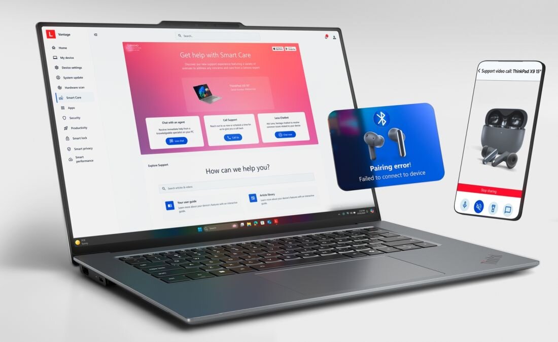 Lenovo ThinkPad z otwartym interfejsem Smart Care do wsparcia technicznego i rozwiązywania problemów  - Smart Care 