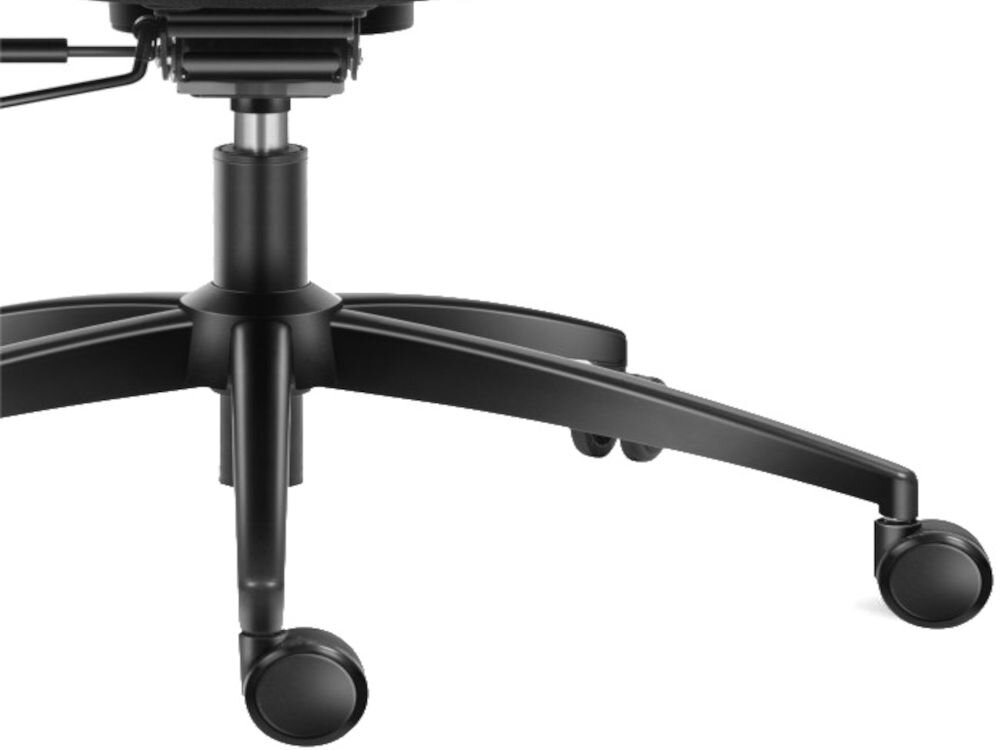 Fotel HUZARO Combat 7.3 Czarny prezentacja kółek i siłownika gazowego klasy 3 BIFMA na białym tle zakres 100 mm 6-centymetrowe kółka kauczuk i poliuretan płynność nie rysują podłogi stabilność bezpieczeństwo wytrzymała konstrukcja