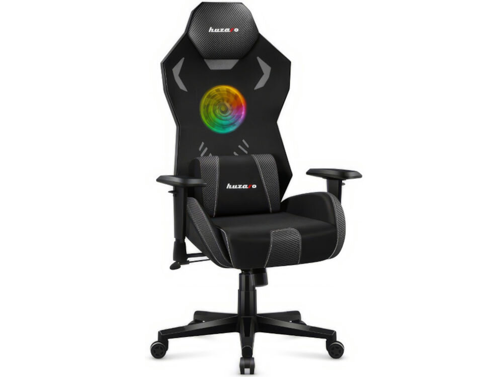 Fotel HUZARO Combat 7.6 RGB Czarny prezentacja fotela na białym tle od przodu pod kątem