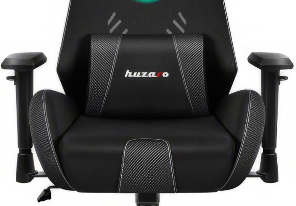 Fotel HUZARO Combat 7.6 RGB Czarny prezentacja poduszki lędźwiowej dopasowanie do naturalnej krzywizny kręgosłupa wspiera dolny odcinek pleców prawidłowa postawa redukuje napięcia