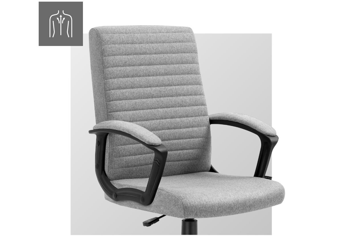 Fotel MARK ADLER Boss 2.5 Szary, solidność, wyprofilowane, komfort, ergonomiczne, na białym tle fotel frontem lewo skos wraz z logotypem kręgosłupa