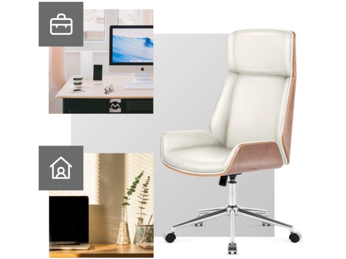 Fotel MARK ADLER Boss 8.0 Beżowy, imitacja, topola, dotyk, odporny, na białym tle fotel wraz z 2 środowiskami miejsca pracy