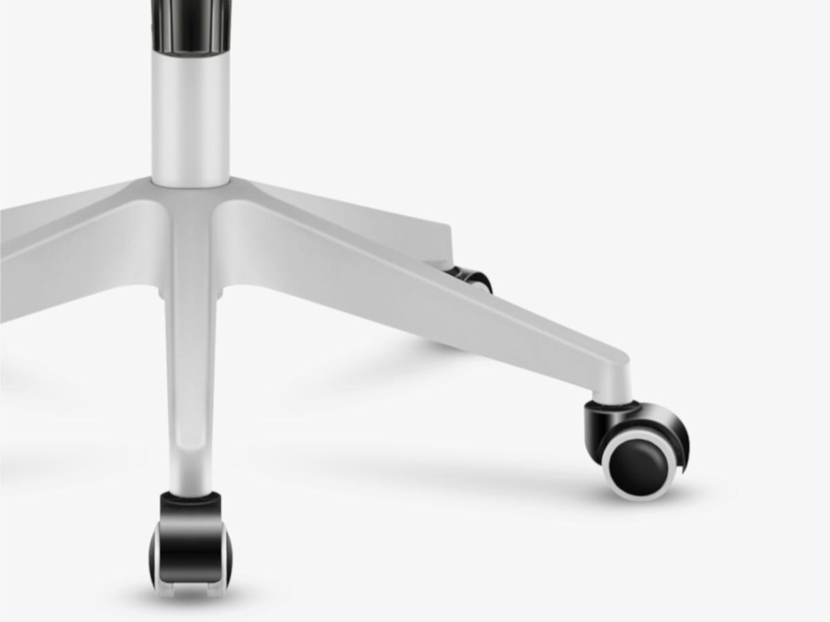 Fotel MARK ADLER Junior 4.0 Szary, wytrzymałość, łatwość, użytkowanie, konstrukcja, na białym tle podstawa fotela i kółka fotela