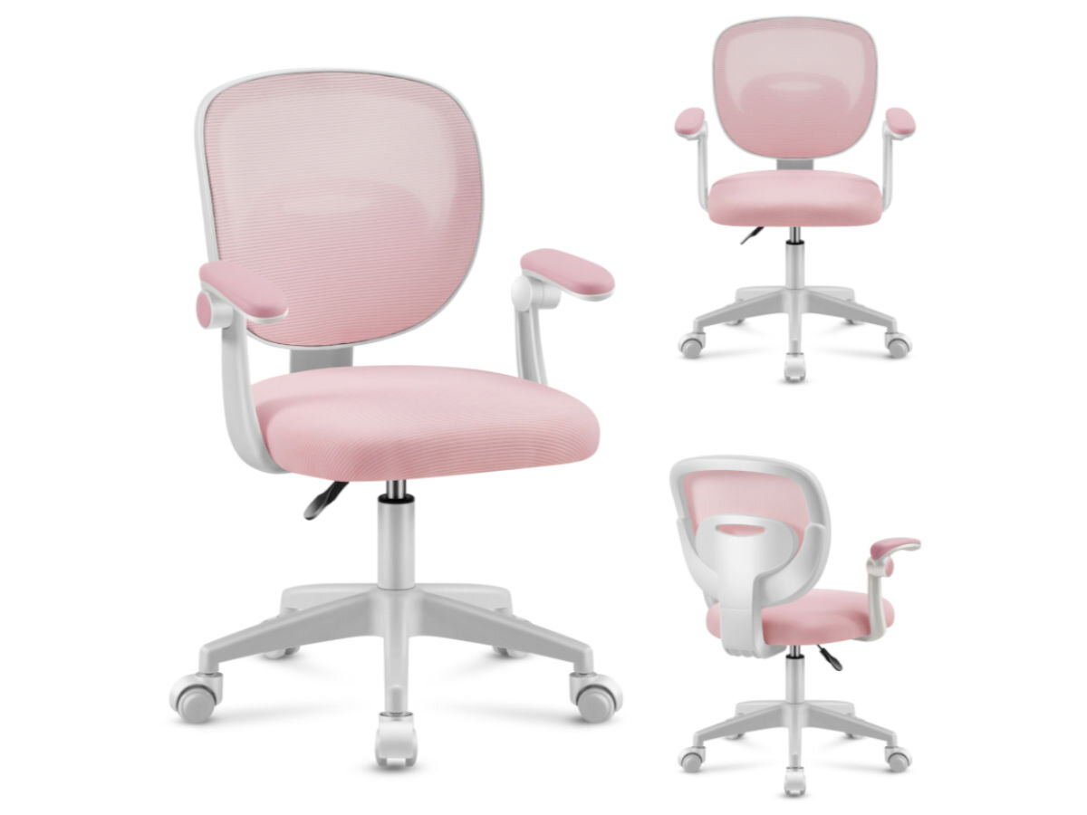 Fotel MARK ADLER Junior 3.0 Różowy, obrót, 360, nauka, pozycja, na białym tle fotel w 3 pozycjach obrotu