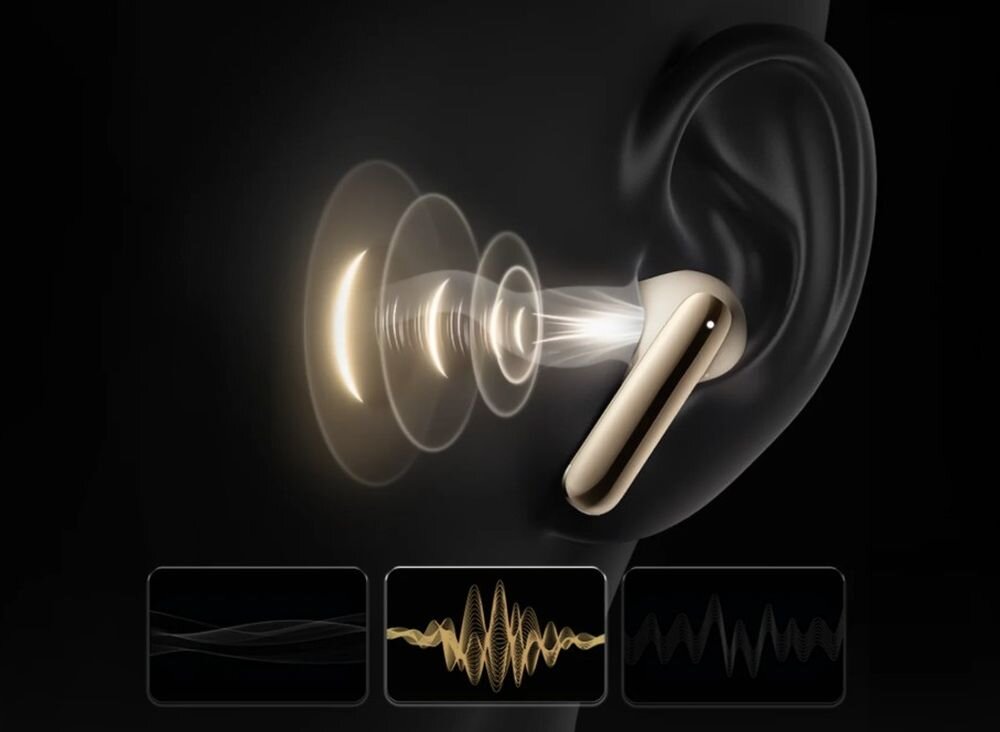 Słuchawki dokanalowe QCY HT08 MeloBuds Pro ANC adaptacyjne tłumienie hałasu dopasowanie do ucha, wizualizacja słuchawki włożonej do ucha