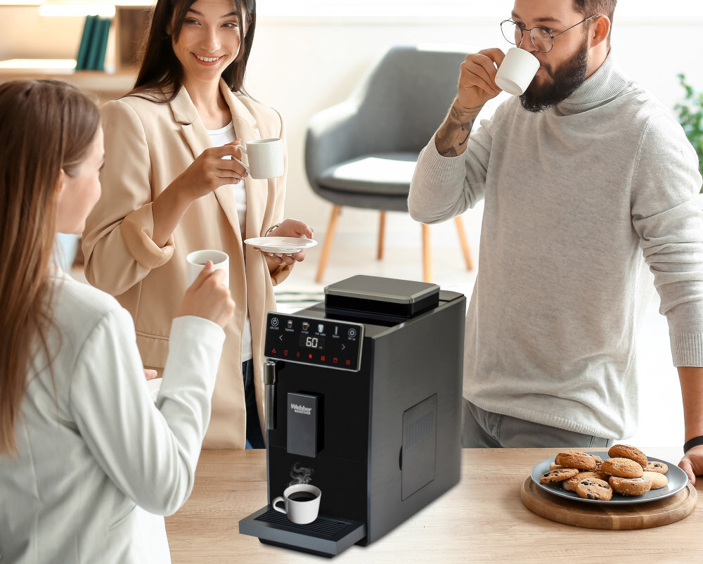 Ekspres WEBBER A7 Veneto 18 cm szerokości Kremowa pianka mleczna System spieniania Frio Leche gładkiej, gęstej pianki do cappuccino i latte wygoda komfort