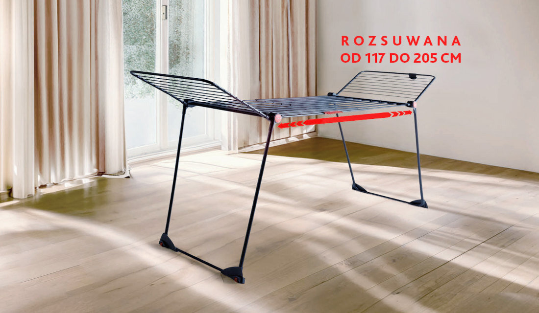 Suszarka na pranie VILEDA Infinity Flex Ultimate Czarny Dostosowanie do każdego prania teleskopowe linki zakres możliwości Regulowana długość dopasowanie potrzeby
