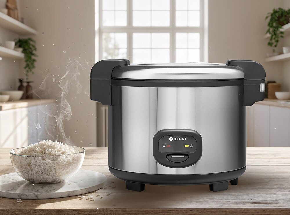 Ryżowar HENDI Profi Line 240403 obudowa ze stali nierdzewnej, trwałość, odporność na uszkodzenia, łatwe utrzymanie czystości, łatwe wyjmowanie i mycie