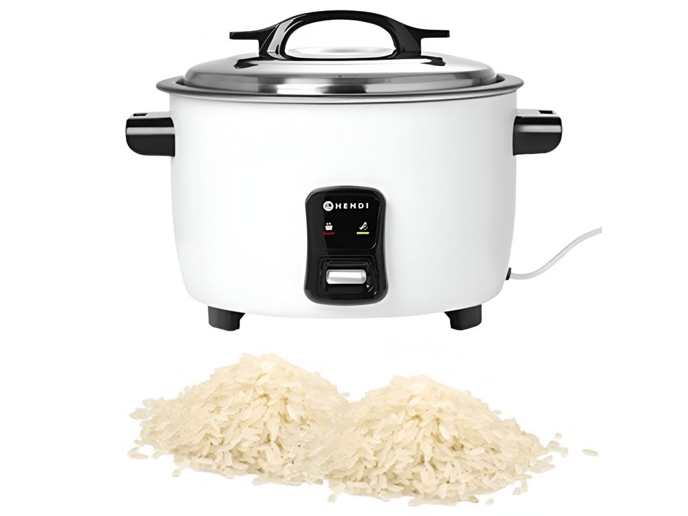 Ryżowar HENDI Kitchen Line 240458 obudowa ze stali nierdzewnej, odporność na uszkodzenia i korozję, łatwiejsze utrzymanie czystości, pokrywa ze stali nierdzewnej, wygodna praca