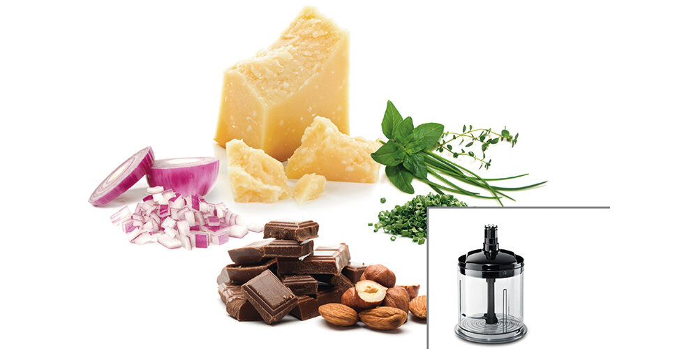 Blender BOSCH ErgoMixx MSM67170 zdjęcie lifestyle Rozdrabniacz siekanie ziół, orzechów, sera, cebuli oraz mięsa kruszenie lodu Precyzyjne noże ze stali szlachetnej