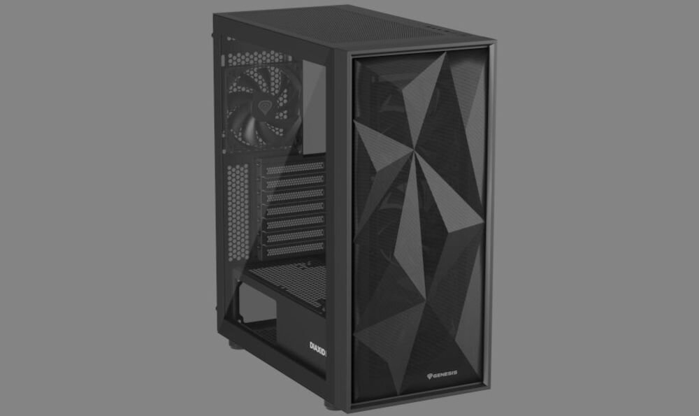 Komputer MAD DOG DIAXID605F-I09DB16 i5-12400F 16GB RAM 1TB SSD GeForce RTX4060 DLSS 3 Wi-Fi komputer dedykowany graczom wyposażony w wydajne podzespoły od renomowanych producentów, przeszedł testy pod kątem wydajności, stabilności, bezpieczeństwa i jakości, obudowa DIAXID 605F na szarym tle