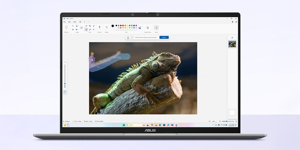 Laptop ASUS Vivobook 16 z funkcją generatywnego wypełniania i wymazywania elementów z obrazu. - dodawanie lub usuwanie elementów z obrazu