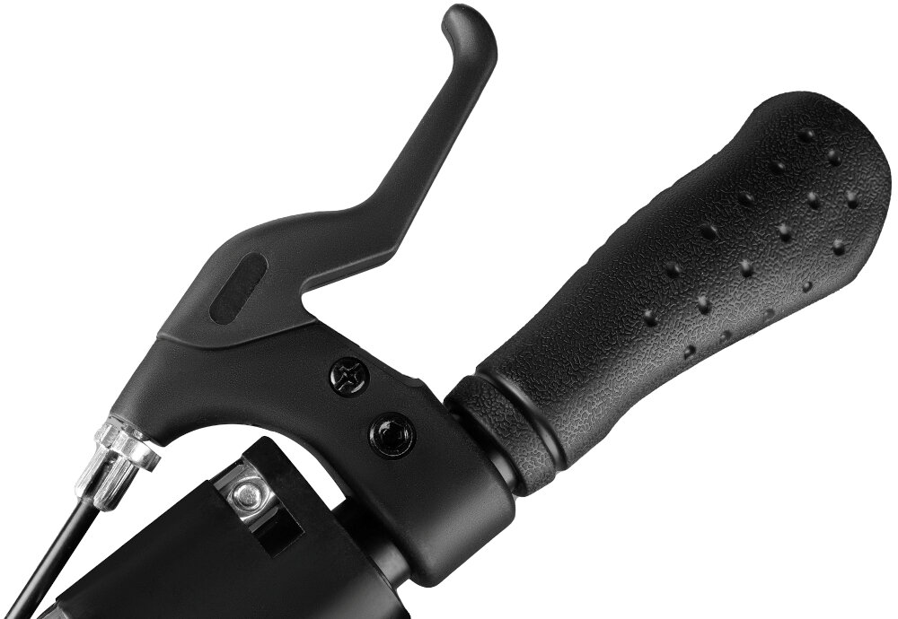 Hulajnoga SPOKEY Vacay Pro Czarno-różowy zbliżenie na dźwignię hamulca na kierownicy  podwójny system hamulcowy hamulec ręczny i nożny amortyzator tłumi drgania komfort stabilność bezpieczeństwo ułatwia manewrowanie