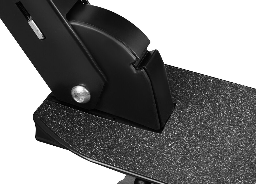 Hulajnoga SPOKEY Vacay Pro Czarno-niebieski zbliżenie na konstrukcję z anodowanego aluminium wytrzymałość spełnia wymagania normy EN 14619 bezpieczeństwo jakość wykonania maksymalne obciążenie do 100 kg odporna na codzienne użytkowanie łączy stabilność z komfortem przenoszenia