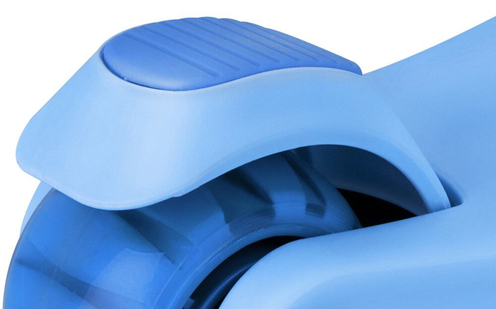 Hulajnoga dla dzieci SPOKEY Hopi Niebieski zbliżenie na hamulec tylny hamulec nożny prosta i skuteczna kontrola nad prędkością jazdy lekko nacisnąć hamulec uczy odpowiedzialności przewidywania podczas zabawy szerokie tylne koło stabilizuje tor jazdy