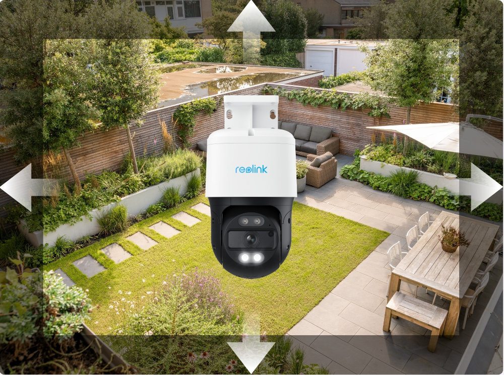 Kamera REOLINK P830 funkcję obrotu i pochylenia PTZ widok 360° pełne pokrycie monitorowanego obszaru automatycznego śledzenia ludzi, pojazdów i zwierząt poziomie 0-355° i w pionie 0-90°