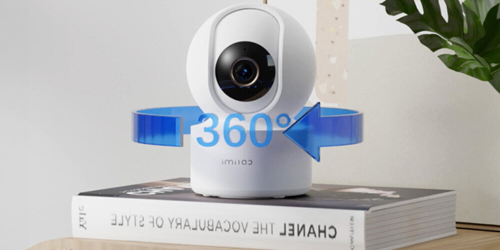 Kamera IMILAB C22 Wewnętrzna, Wi-Fi, Kamera obrotowa Biały kamera na blacie ze strzałką zaznaczającą możliwość obrotu obrotowa głowica pełny obrót o 360° w poziomie kąt 115° w pionie sterowanie z poziomu aplikacji dynamiczna zmiana kąta widzenia