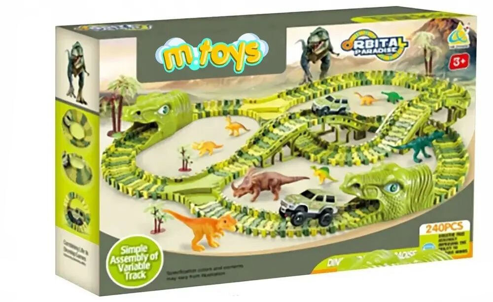 Tor EXTRALINK Park dinozaurów prezentacja kartonu na białym tle pod kątem połączenie radości z wyścigów z edukacyjnymi walorami wsparcie rozwoju cenne narzędzie do nauki przez zabawę