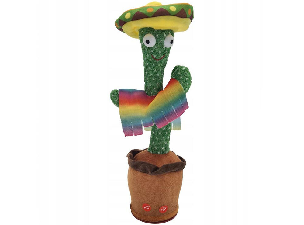 Zabawka interaktywna EXTRALINK Kaktus z sombrero EX.24237 prezentacja zabawki na białym tle meksykański kapelusz dekoracja przyciąga wzrok