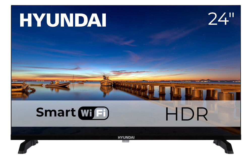 Telewizor HYUNDAI HLM24TS500 - Wyrazisty obraz HD Ready, telewizor na białym tle od frontu