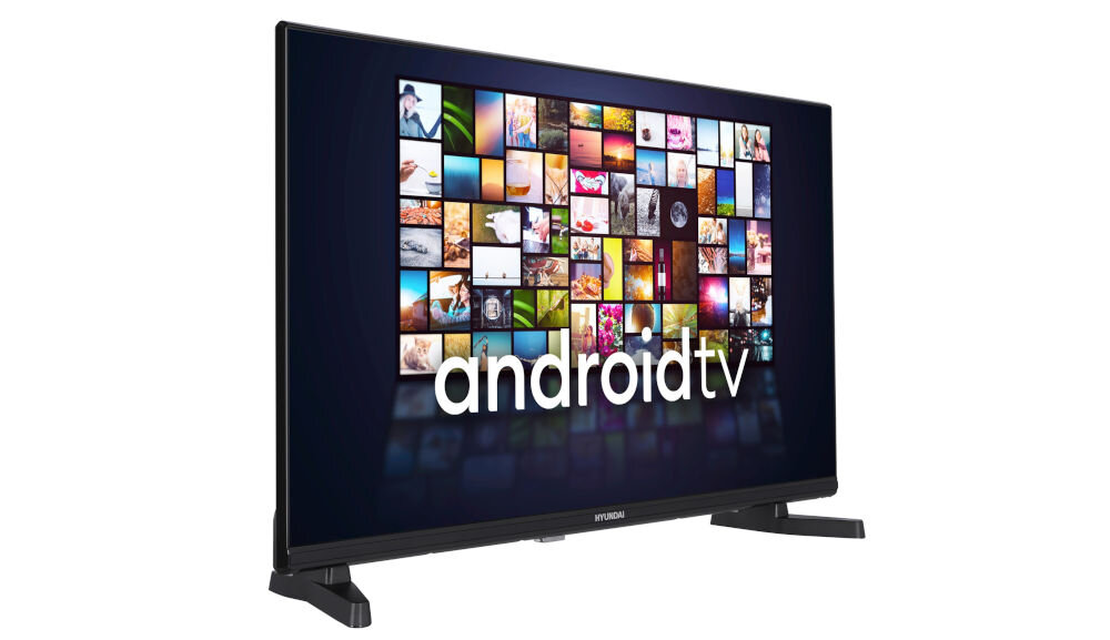 Telewizor HYUNDAI FLA32450 - Dostęp do aplikacji, telewizor na białym tle po skosie