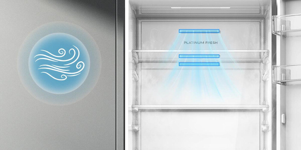 LODÓWKA MIDEA MDRB548MME46 zdjęcie lifestyle ikona grafika chłód powietrze wizualizacja tylna ściana lodówki otwory wentylacyjne Multi Air Flow stała temperatura wilgotność rozprowadzanie powietrza równomierne chłodzenie