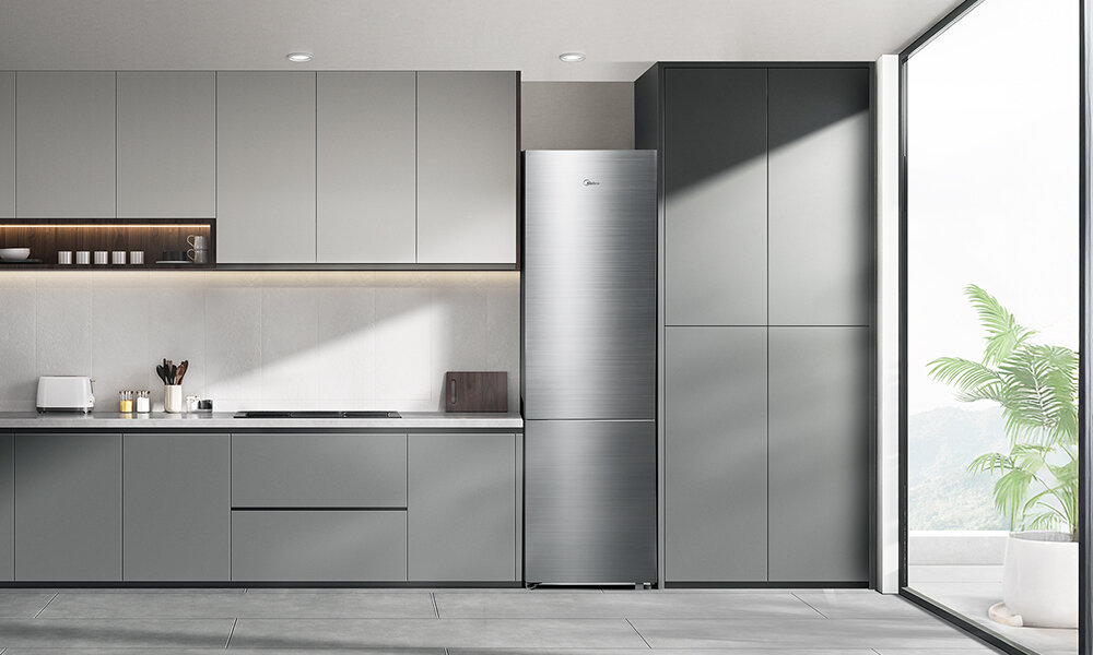 LODÓWKA MIDEA MDRB600MME46 wizualizacja lifestyle front kuchnia zabudowa zamknięta kolor stal nierdzewna