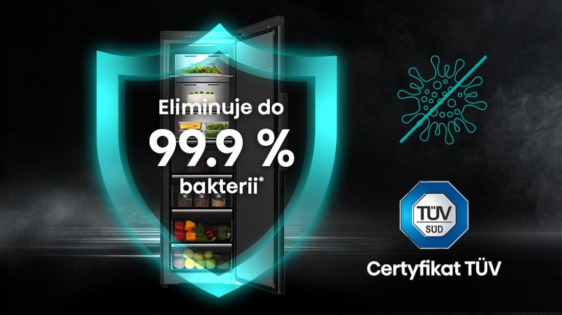 Wnętrze zamrażarki z powłoką antybakteryjną i certyfikatem TÜV