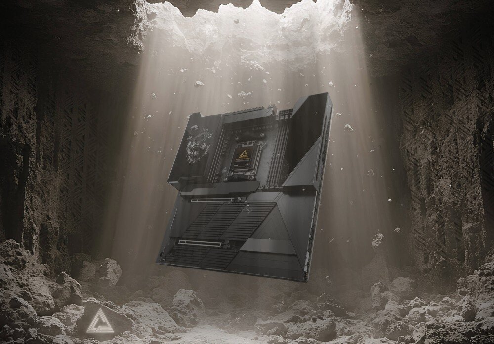 Płyta główna MSI MEG X870E Godlike Zestaw złącz na tylnej ściance obudowy wraz z logo producenta