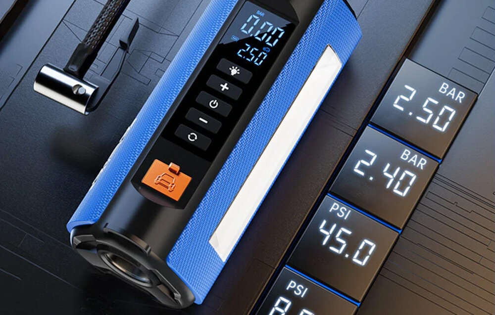 BlitzWolf BW-JA1 kompaktowymi wymiarami (220 x 95 x 89 mm) niewielką wagą (780 g) bagażniku, schowku lub kieszeni drzwi samochodu - powerbank od góry