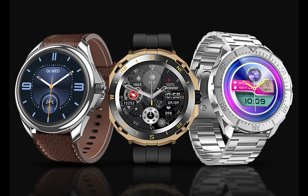 Smartwatch BLITZWOLF BW-AT3 3 zegarki na czarnym blacie  