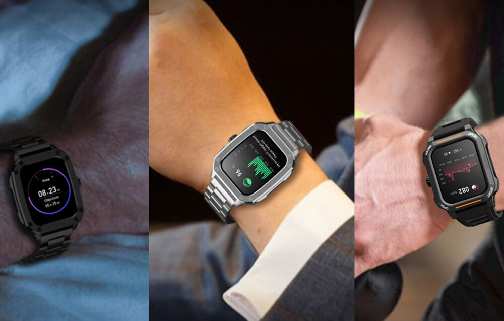 Smartwatch BLITZWOLF BW-GTC3 kolaż 3 ujęć zegarka na ręku