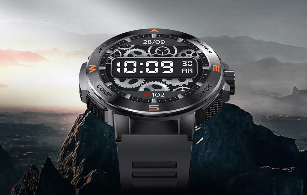 Smartwatch BLITZWOLF BW-AT5 na tle gór i morza