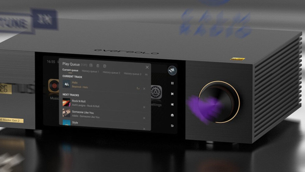 Streamer odtwarzacz sieciowy EVERSOLO DMP-A6 Master Edition Gen 2 - Hybrydowe listy odtwarzania, urządzenie stojące na blacie pod skosem