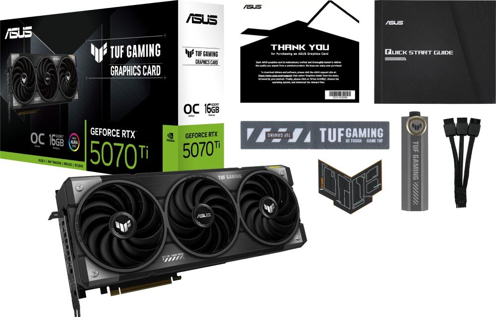 Karta graficzna ASUS TUF Gaming GeForce RTX 5070 Ti OC Edition GDDR7 16GB Pełny zestaw ASUS ROG Astral GeForce RTX 5080, w tym karta, pudełko i akcesoria