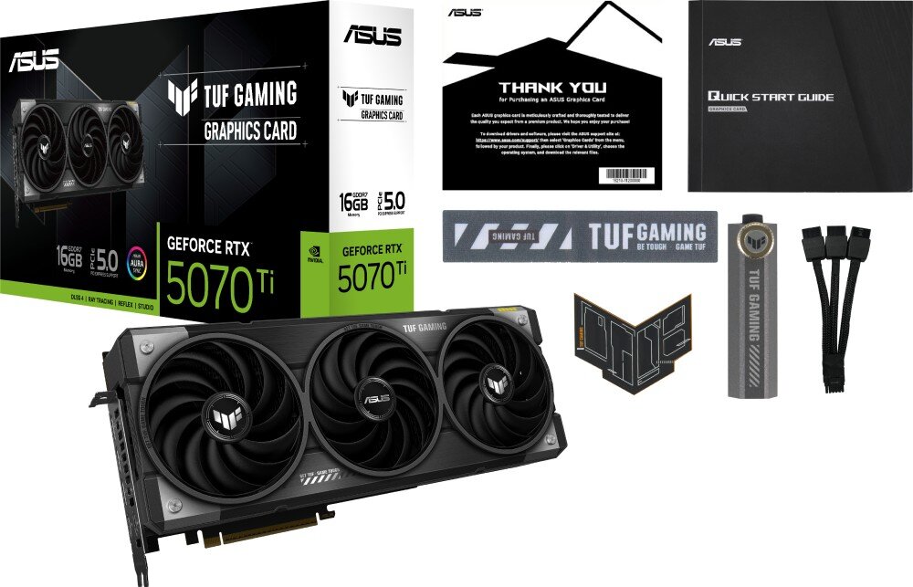 Karta graficzna ASUS TUF Gaming GeForce RTX 5070 Ti GDDR7 16GB Pełny zestaw ASUS ROG Astral GeForce RTX 5080, w tym karta, pudełko i akcesoria