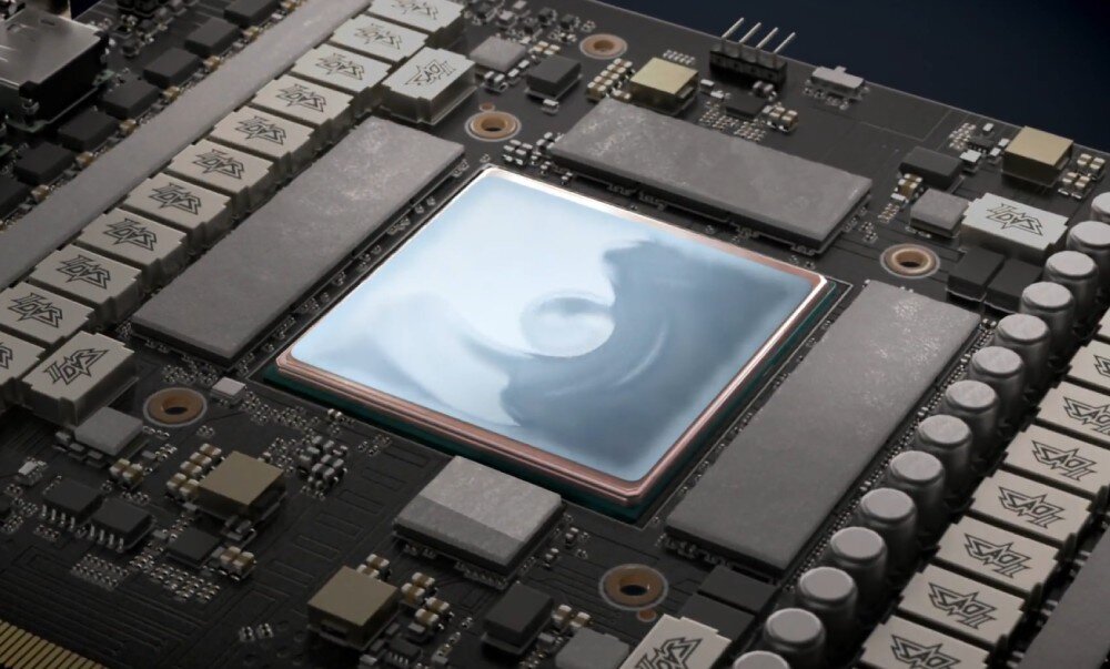 Karta graficzna ASUS GeForce RTX 5090 ROG Astral OC Edition 32GB Zbliżenie na układ chłodzenia ASUS ROG Astral OC Edition, ukazujące procesor graficzny pokryty pastą termoprzewodzącą