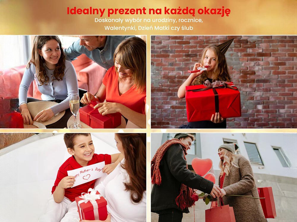 Lampka LED EXTRALINK EX.24183 Różowy, prezent, pudełko, symbol, miłość, 4 zdjęcia w 1 opisujące różne zastosowanie róży jako prezent, upominek