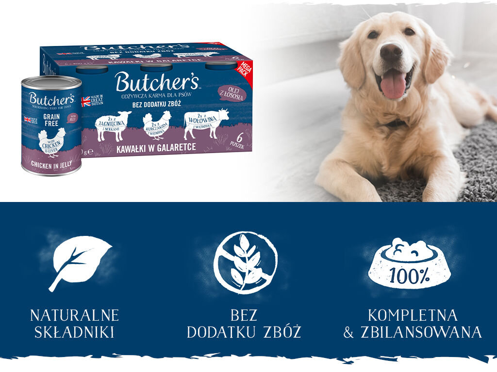Karma dla psa BUTCHER'S Original Megapack mix smaków z wątróbką lub nerkami (6 x 400 g)  butchers original jelly megapack pies grafika druga 400g
