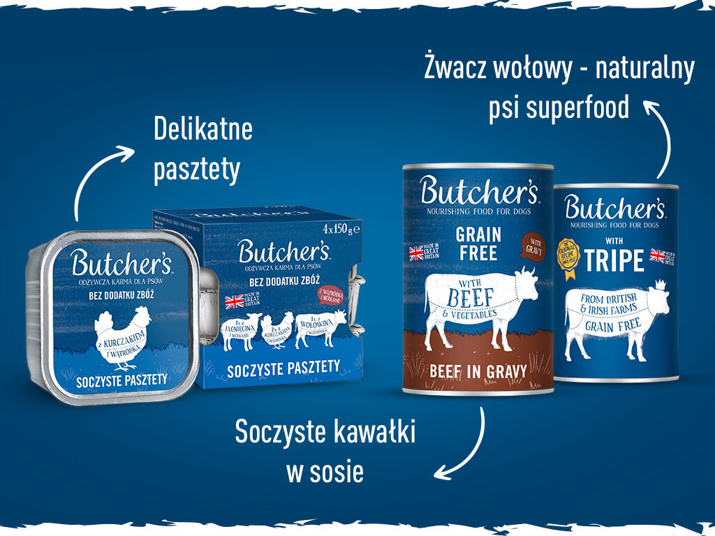 Karma dla psa BUTCHER'S Original Megapack mix smaków z wątróbką lub nerkami (6 x 400 g)  butchers original jelly pies grafika szosta 400g
