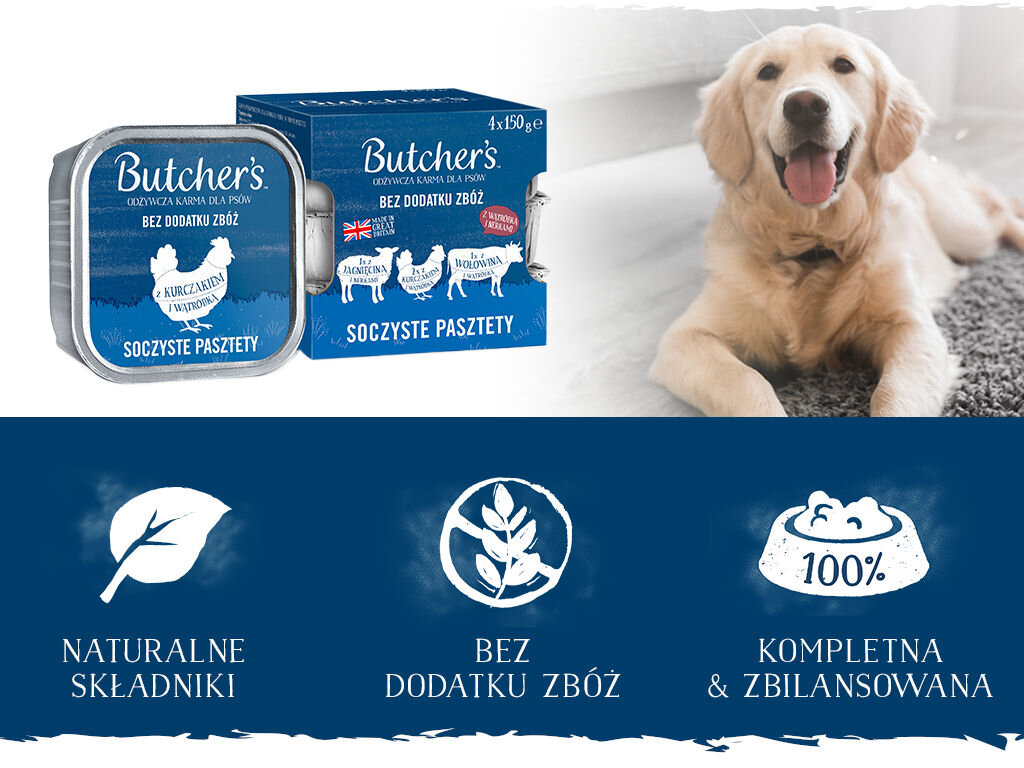 Karma dla psa BUTCHER'S Original mix smaków z wątróbką lub nerkami (4 x 150 g) butchers original soczyste pies grafika druga 4x150