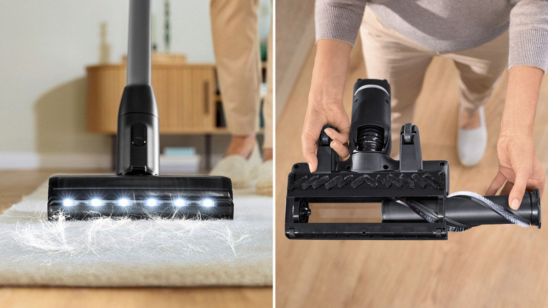 Odkurzacz BOSCH Unlimited 9 BCS931TQC Elektroszczotka lektroszczotka MicroClean™ Brush zapobieganie zaplątywaniu się włosów wokół wałka wałek można łatwo zdemontować
