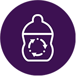 Ikona przedstawia biały symbol butelki z recyklingu na fioletowym tle.